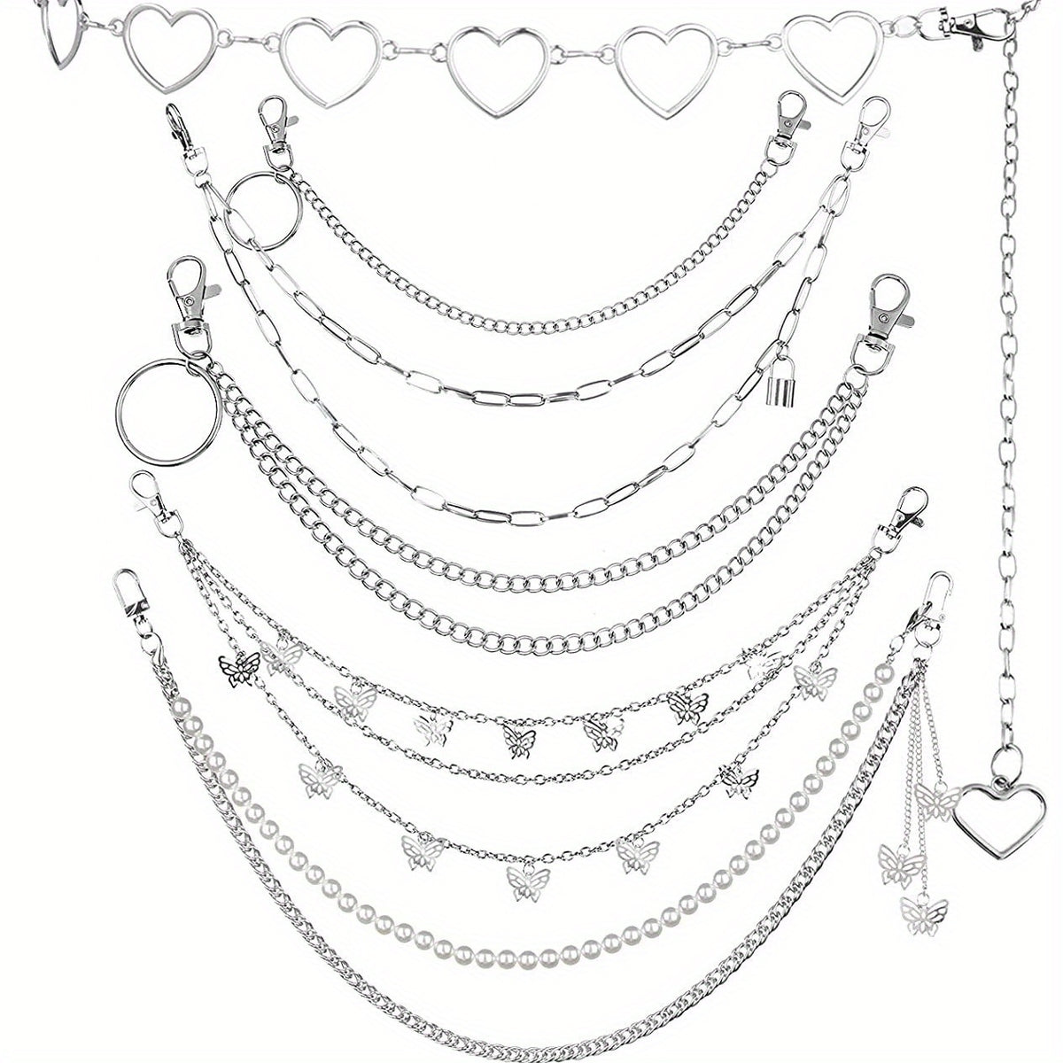 6pcs Punk Jeans Chain Waist Chain Hip hop Rock Chain For Men