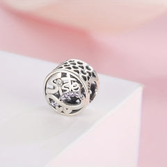 925 Silver Purple Rhinestone Sister Charm DIY Accessory