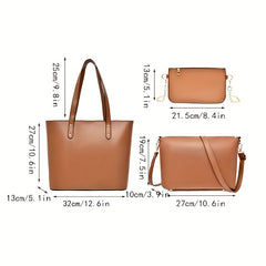3pcs PU Leather Bag Sets - Crossbody Bag, Wallet, Tote Bag