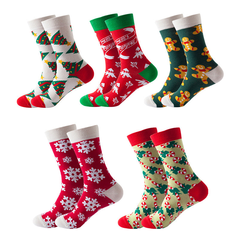 5 Pairs Christmas Socks Funny Unisex Crew Socks Xmas Novelty Cozy Cotton Sock