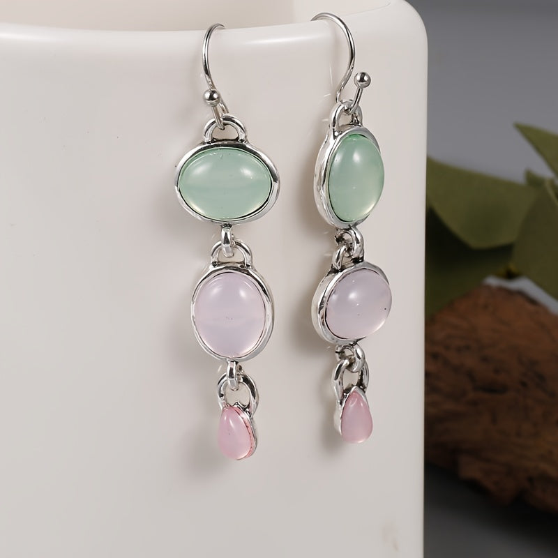 Moonstone Drop Dangle Earrings Pink Stone Wedding Engagement