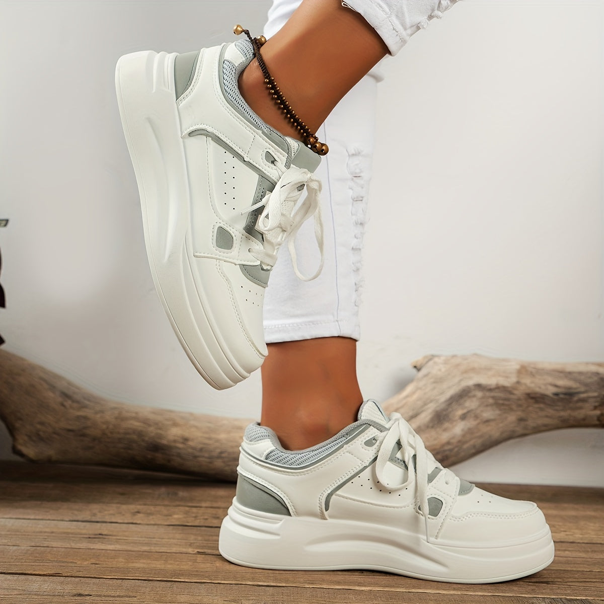 Faux Leather Non Slip Chunky Sneakers Casual Wear Resistance Running Shoes