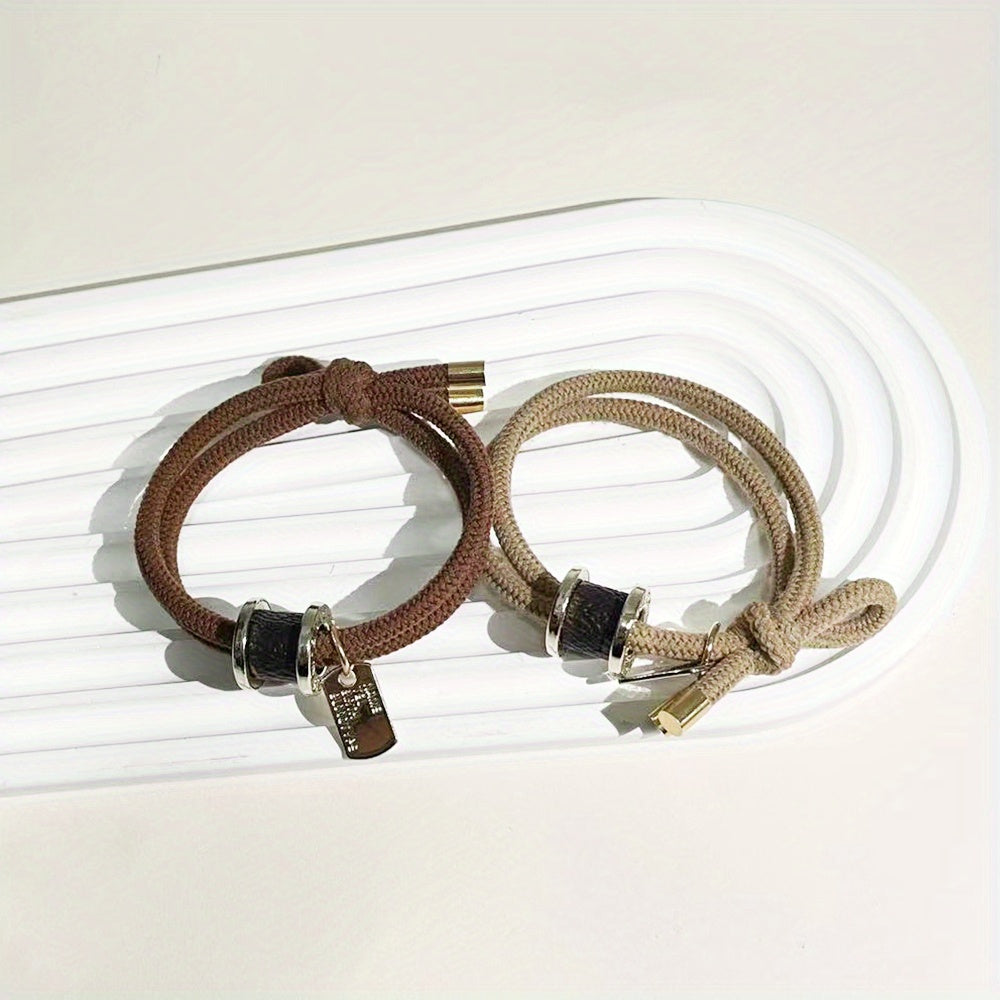 2PCS Vintage Elastic Rope Hair Tie Wristband Hair Rope Dual purpose Hair Accesso