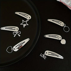 2pcs Heart & Cross Decor Hair Clip Metal Snap Clip Y2K Non Slip Hollow
