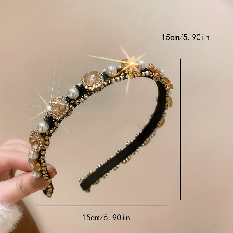Baroque Crystal Faux Pearl Headband Vintage Head Hoop Headdress