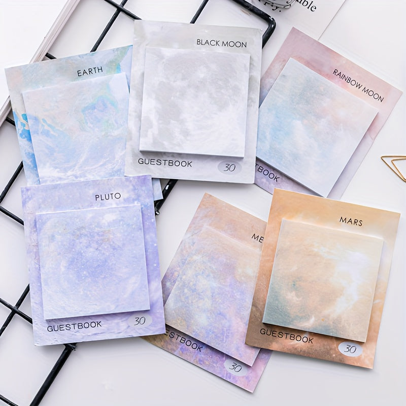 6pcs Planet Sticky Notes Tearable Stickable Painting Sticky Note Book 180 Sheets