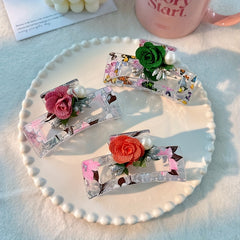 Printed Hair Claw Butterfly Design Rose Decor Hair Clip for Women
