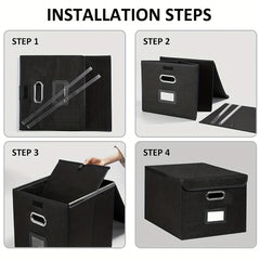 Linen File Box with Lid, Collapsible File Organizer