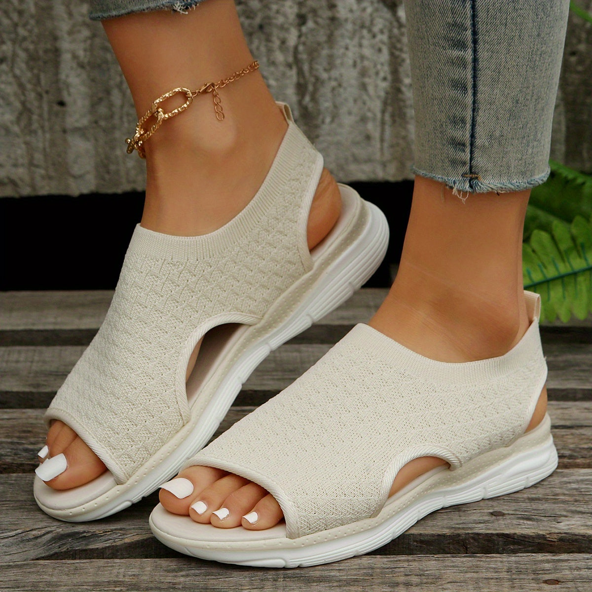 Women's Peep Toe Elastic Knit Sandals - Summer Outdoor Footwear