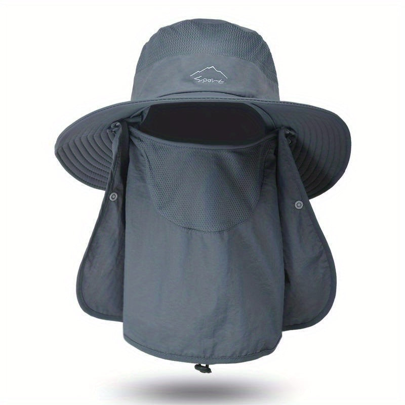 Wide Brim Cap With Face Cover Masks For Men Outdoor UV Protection Hat