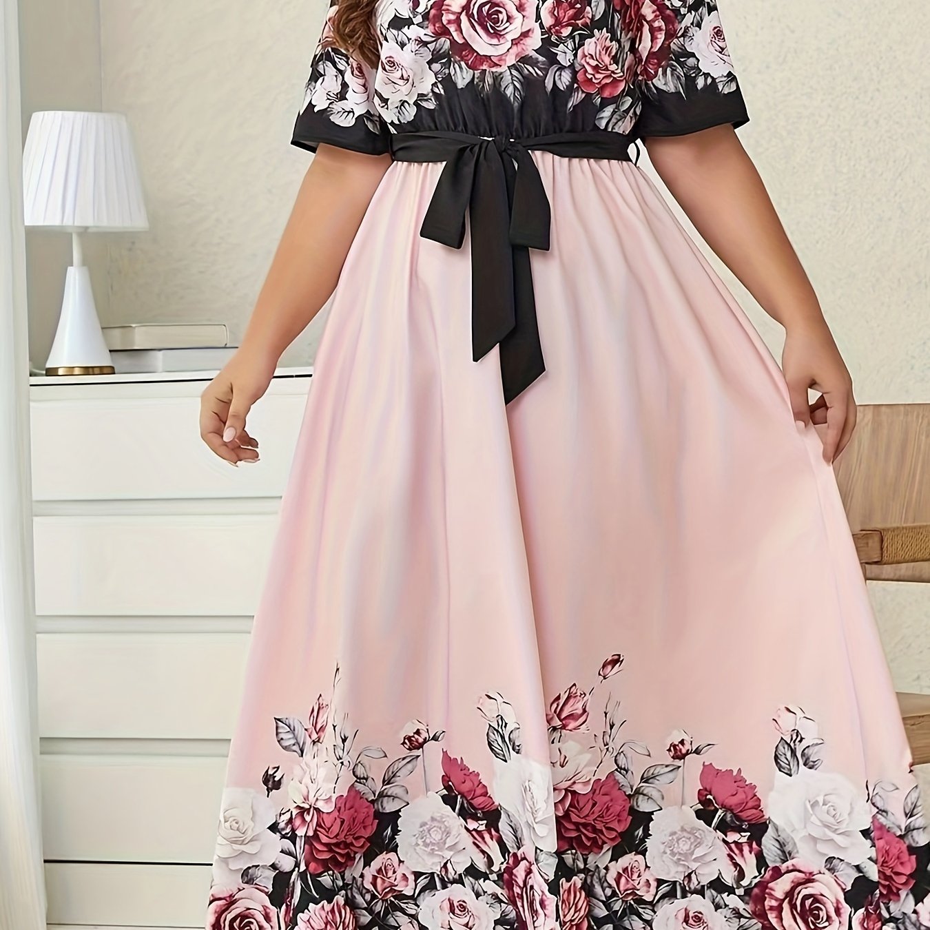  Floral Print Short Sleeve Maxi Dress