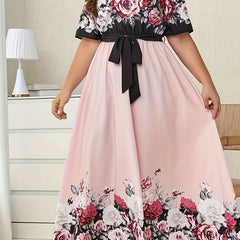  Floral Print Short Sleeve Maxi Dress