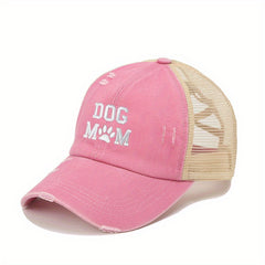 Dog Mom Ponytail Trucker Hat Washed Distressed Baseball Cap Y2K