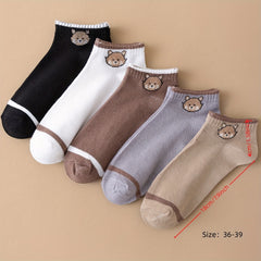 5 Pairs Cartoon Animal Print Socks Women's Comfy Short Stockings