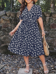  Boho Dress Women's Plus Ditsy Floral Print Butterfly Sleeve