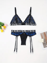 Floral Lace Triangle Bra & Suspender Panty Lingerie Set