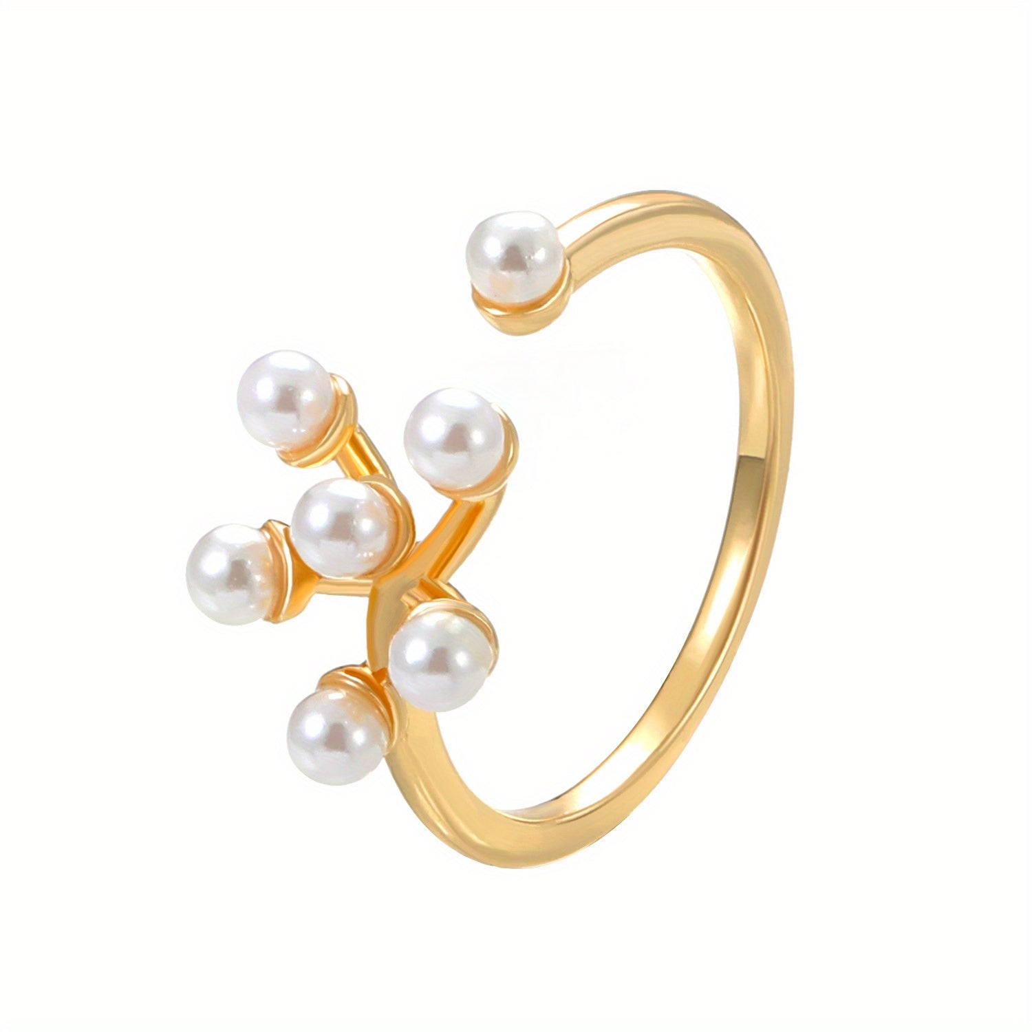 Butterfly Ring 14k Plated Faux Pearl Adjustable Cuff - Party Accessory