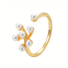 Butterfly Ring 14k Plated Faux Pearl Adjustable Cuff - Party Accessory