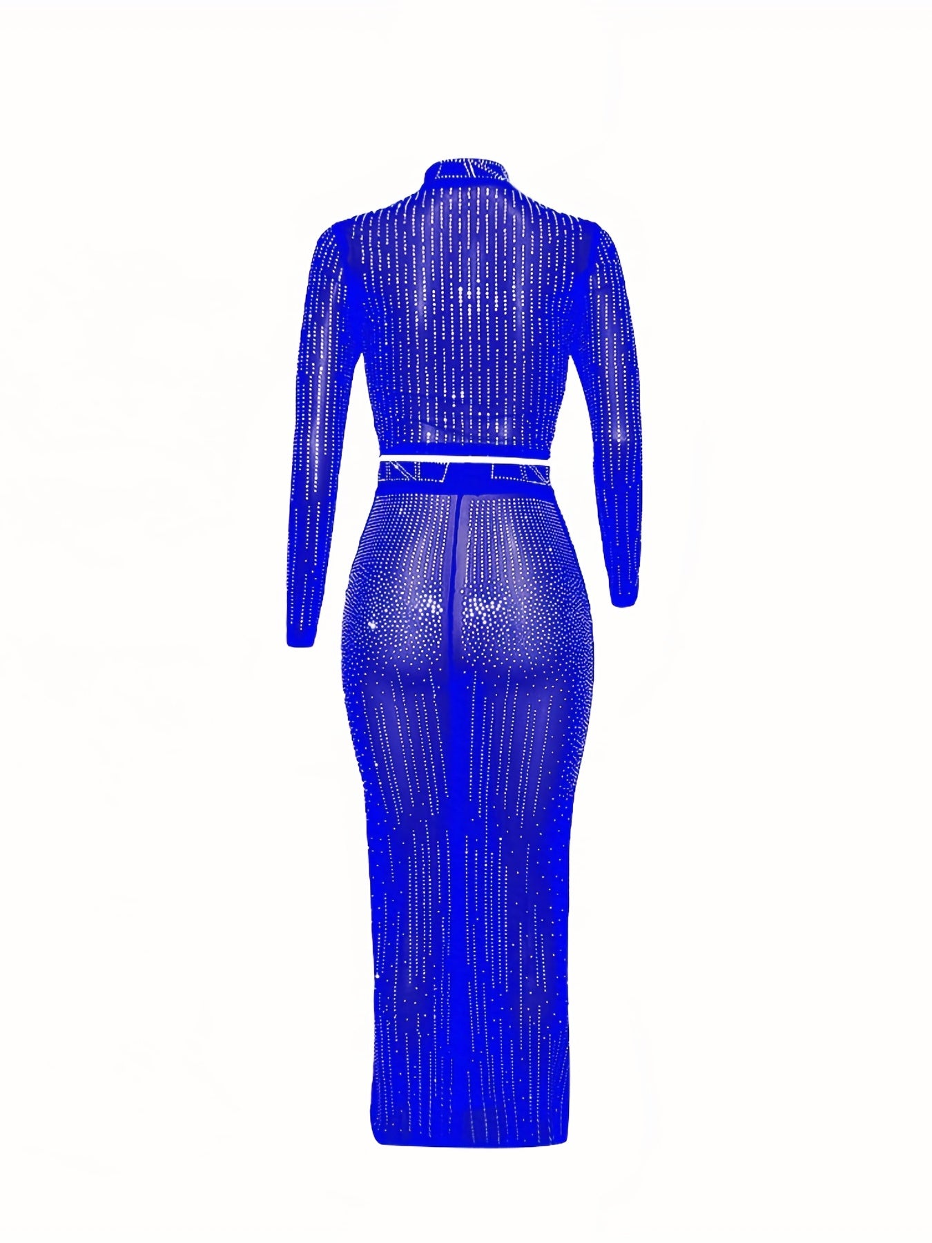 Party Rhinestone 2pc Set Bodycon Crop Top & High Waist Skirt