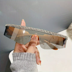 Rhinestone Sunglasses Cyberpunk Wrap Around UV400