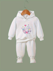 Girls 2pcs Rabbit Pattern Hooded Sweatshirt & Sweatpants Set