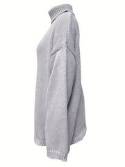  Casual Sweater Women's Plus Solid Knitted Long Sleeve Turtleneck Pullo