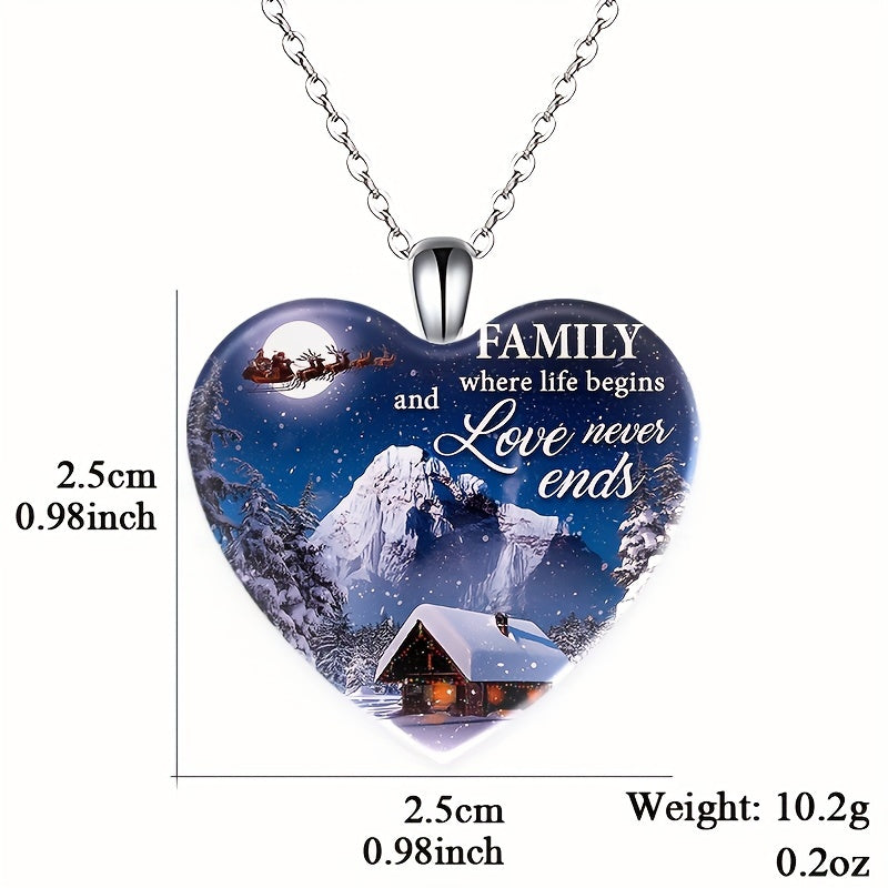 Snow Mountain Print Pendant Necklace Christmas Xmas Holiday Party Jewelry