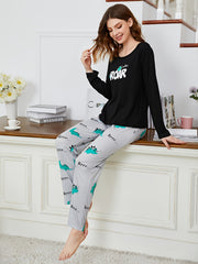 Women's Soft Pajama Set Lightweight Long Sleeve Top & Pants Loungewear