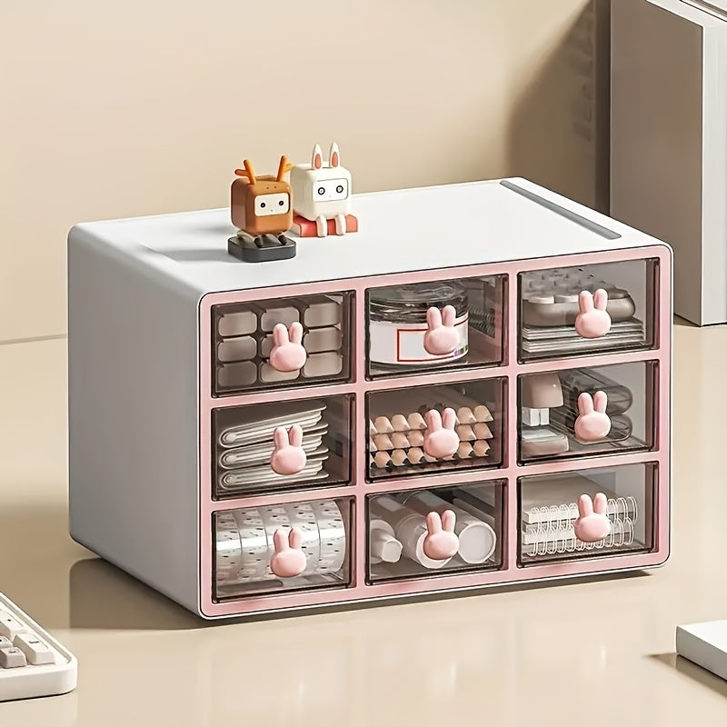 Plastic Cartoon Storage Box Desktop Organizer Nine Grids Keep Desk Tidy