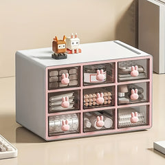 Plastic Cartoon Storage Box Desktop Organizer Nine Grids Keep Desk Tidy