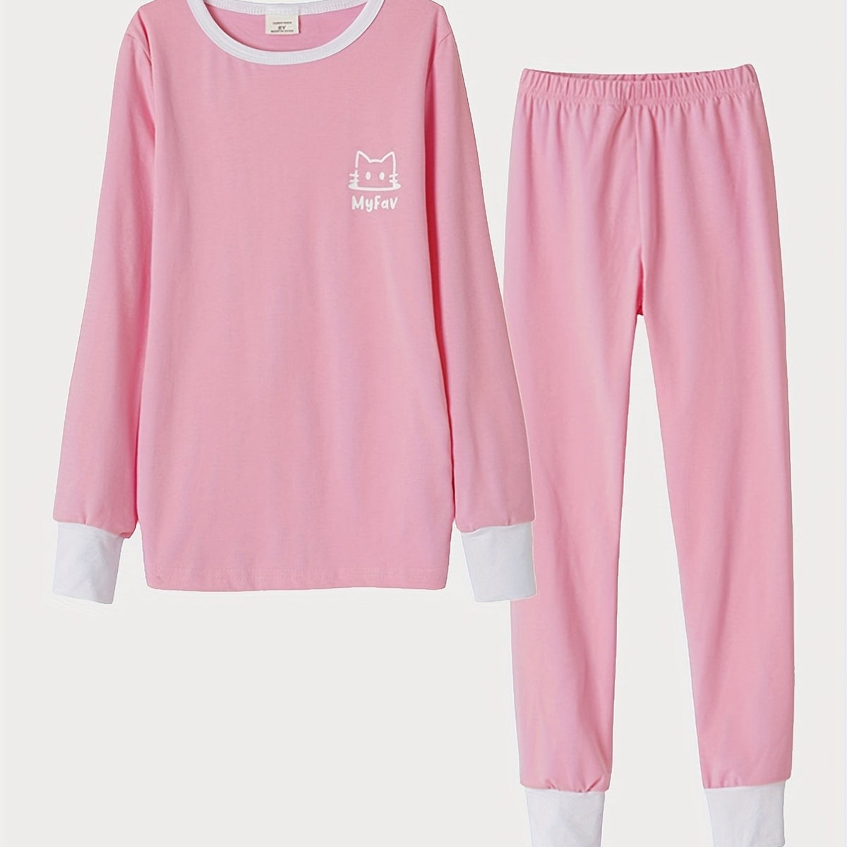 Kid's Cat Face Pajama Set Long Sleeve Top & Pants MY FAV Loungewear