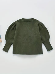 Toddler Girl Knitted Sweater Top Lantern Sleeve Pullover Crew Neck Sweatshirt