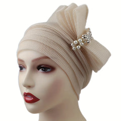 Bowknot Mesh Turban Cap Elastic Head Wrap Chemo Hats