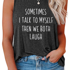  Casual Tank Top Women's Plus Slogan Print Round Neck Tank