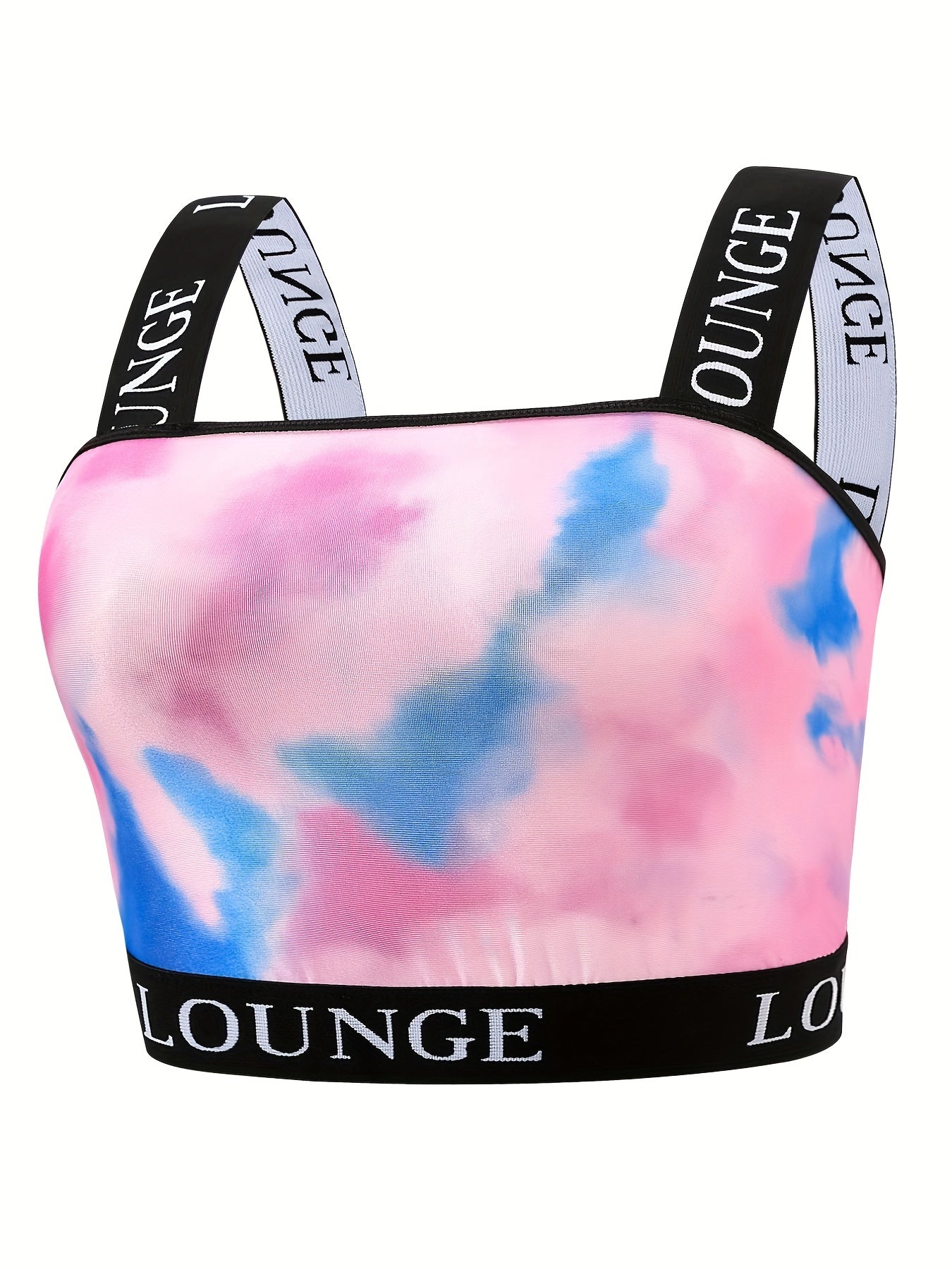 Sporty Tie Dye Letter Tape Plus Size Bra