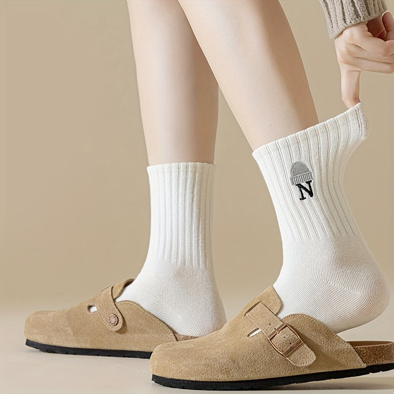 5 Pairs Letter Print Socks Soft Women's Stockings