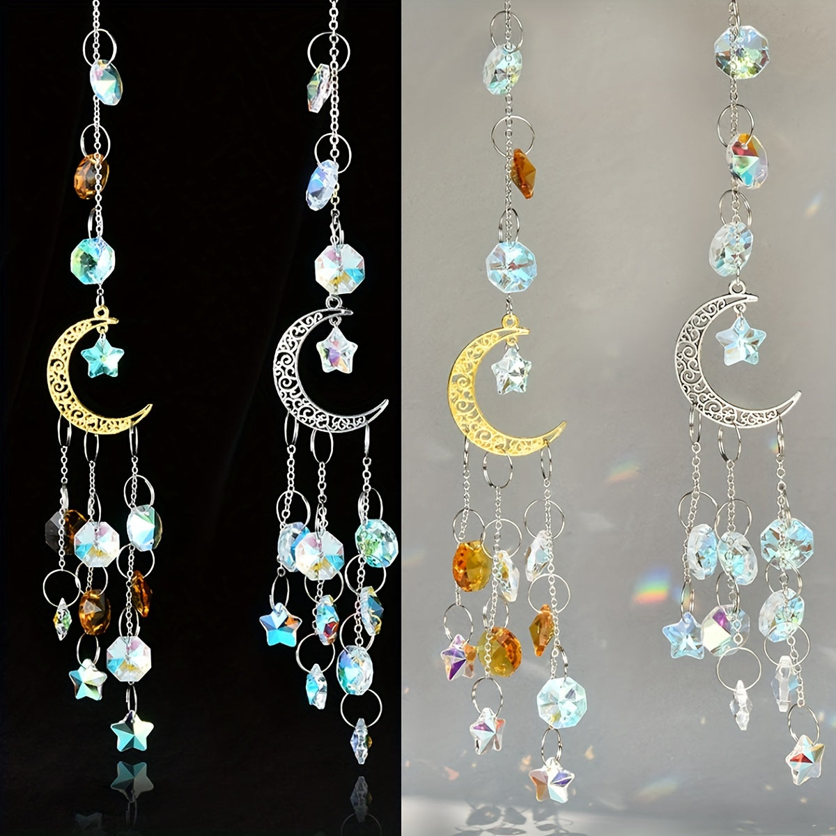 Crystal Moon Suncatcher Rainbow Prism Window Craft Garden Decor