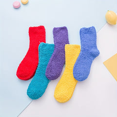5 Pairs Fuzzy Socks Warm & Comfy Women's Mid Tube Stockings