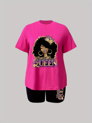  Women's Cartoon Print Crop Top & Shorts Set
