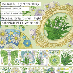 PET Tape 3M 3D Lily Valley Flower Stickers Journaling Colored Masking Tape