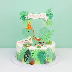 4pcs Dinosaur & Leaf Cake Topper - Green Birthday Christmas Halloween Gift