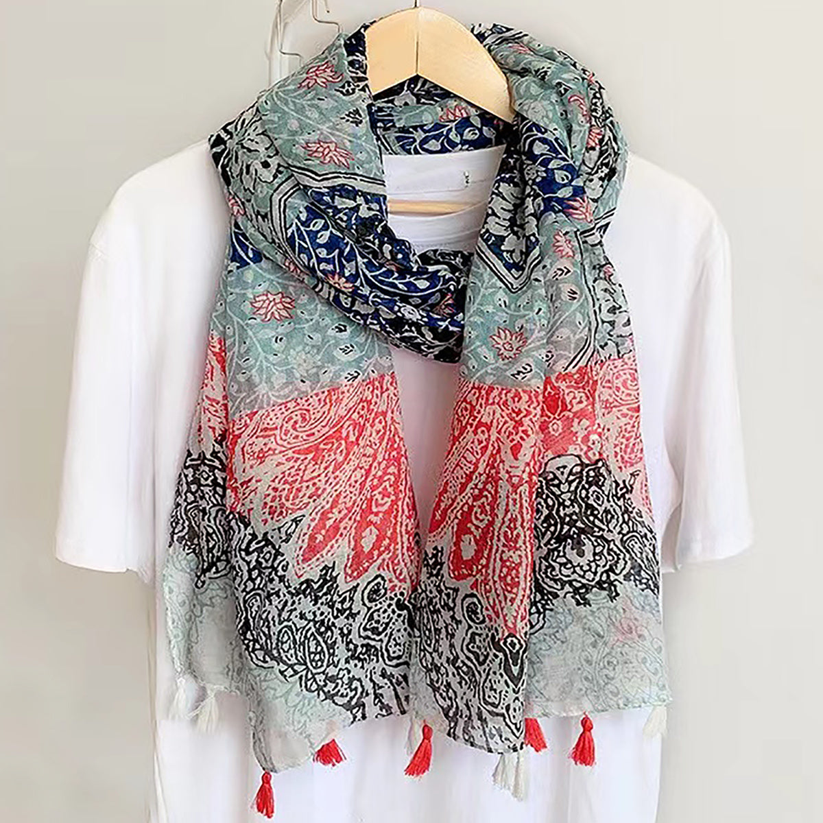 Vintage Paisley Print Scarf Block Breathable Tassel Shawl 31 50'