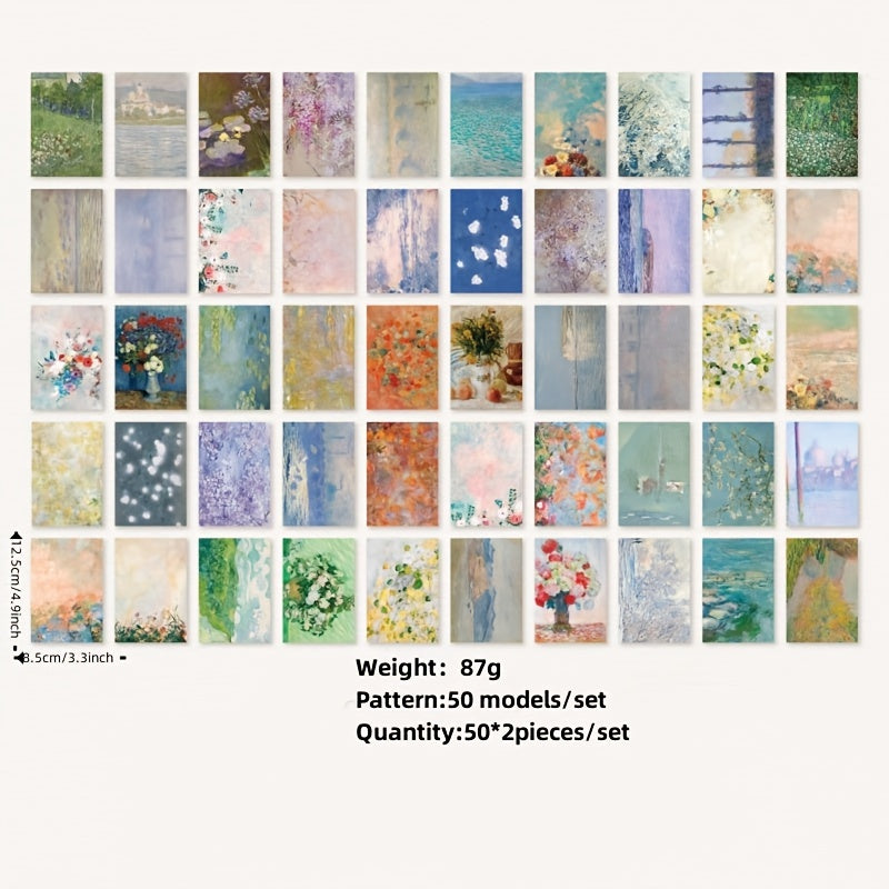 Monet Flower Art Background Paper 100 Sheets Set