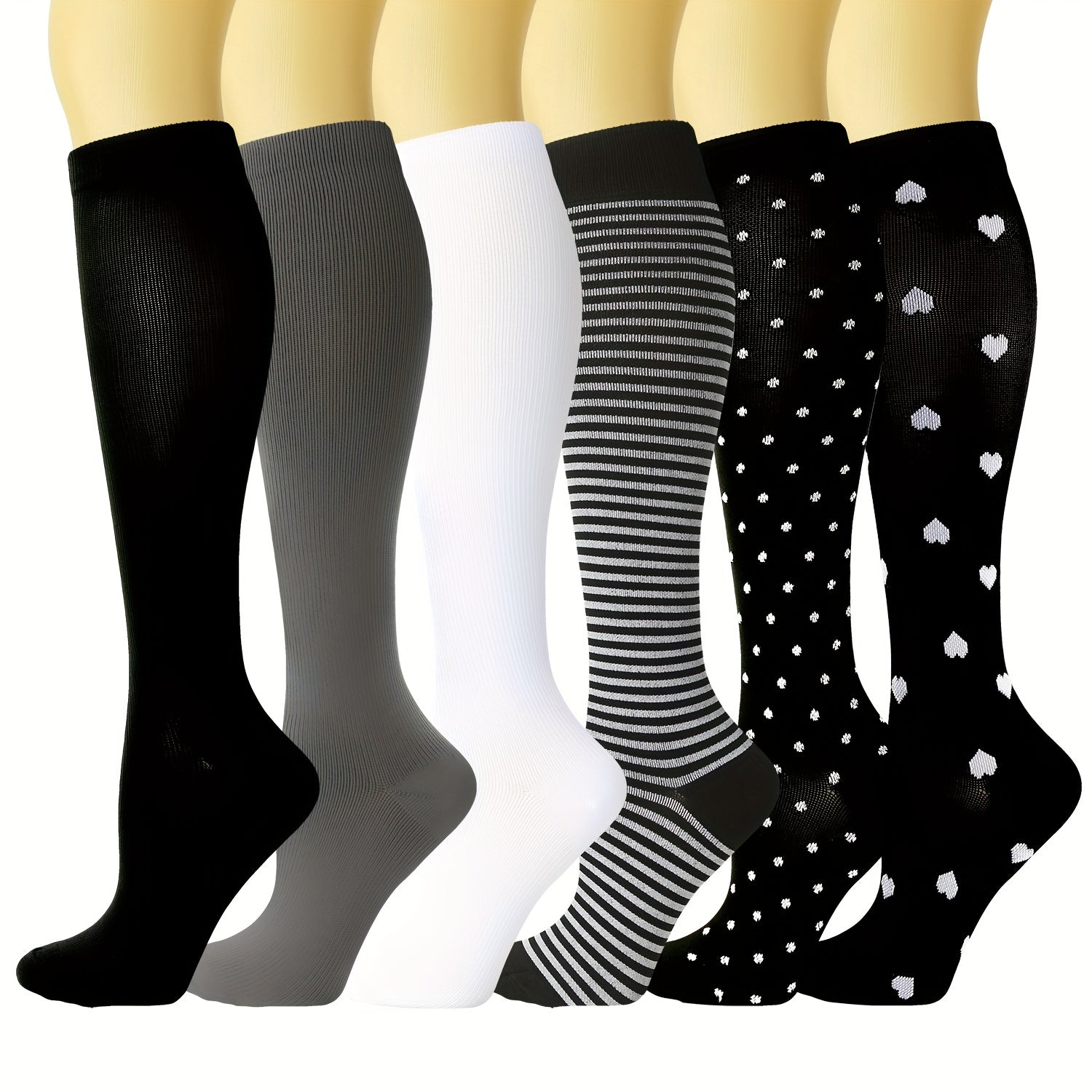 6 Pairs Copper Compression Socks 15-20mmHg Graduated Compression