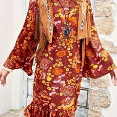 Floral Bell Sleeve Plus Size Dress