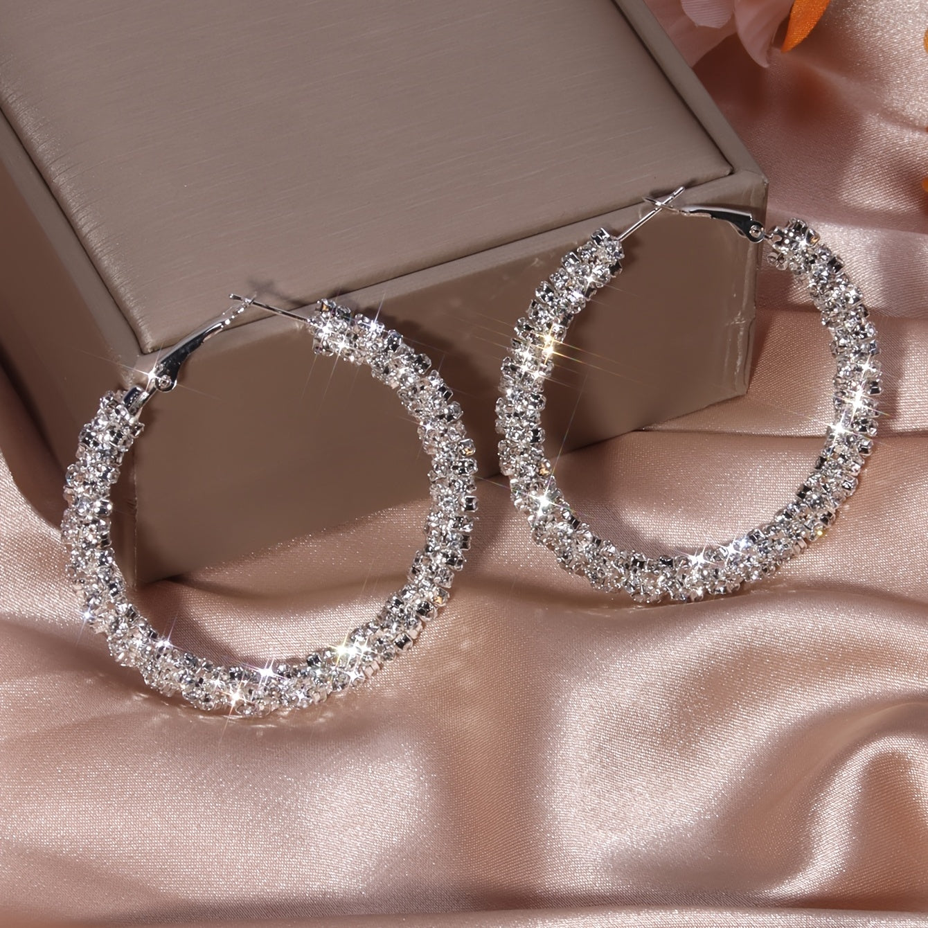 Full Rhinestone Hoop Earrings Silver Plated Jewelry Party Gift 1Pair