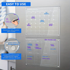 2pcs Acrylic Magnetic Calendar For Fridge Monthly And Weekly Planning