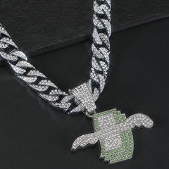 Wings Dollar Pendant Set Rhinestone Necklace
