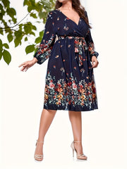 Floral Print Lantern Sleeve Maxi Dress With Belt
