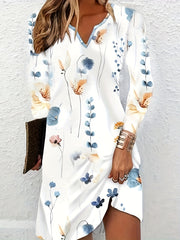  Floral Print Long Sleeve Stretch Dress